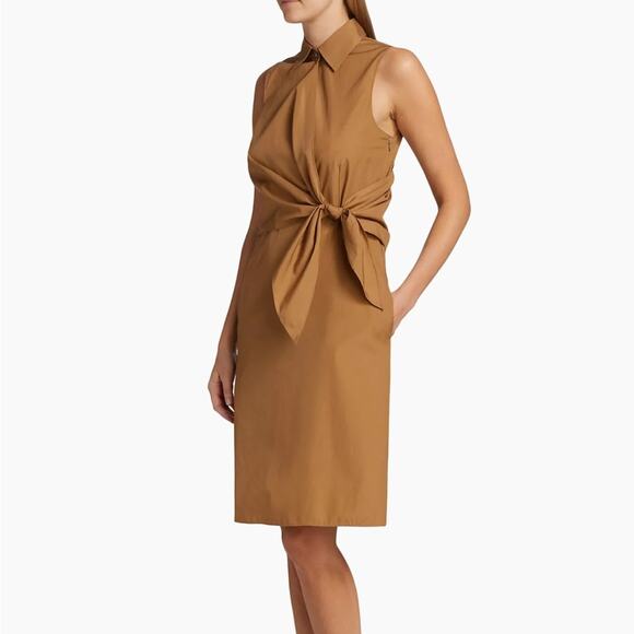 Vince Dresses & Skirts - Vince Sleeveless Dress Tie Waist Wrap Shirtdress Size 10 Quiet Luxury Safari